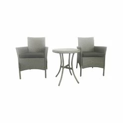 Flash Sale ❤️ Marquee 3pcs Steel Rattan Glass Setting Grey Other - To Australia 🎁